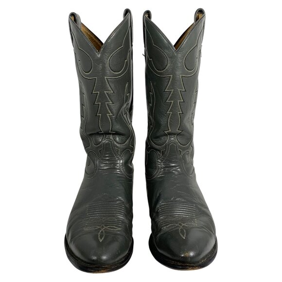 Vintage TONY LAMA Gray Embroidered Western Cowboy Boots 5407 Mens Size 11D - Picture 1 of 12
